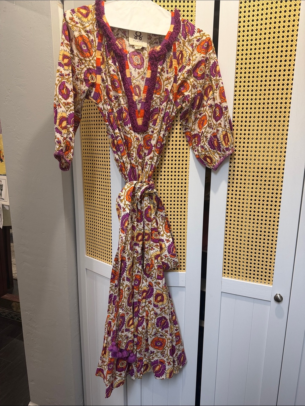Figure- Boho Floral Tie-Waist Dress in Purple & Orange